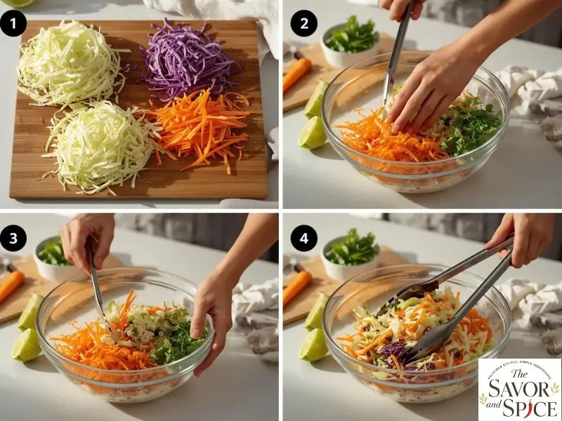 Chopping cabbage, carrots, and cilantro for Mexican Coleslaw Recipe.
