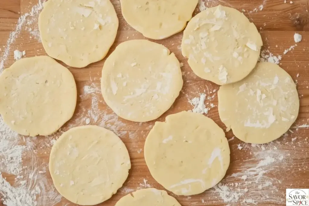 Roll pizza dough for the homemade chicken ranch calzone recipe.