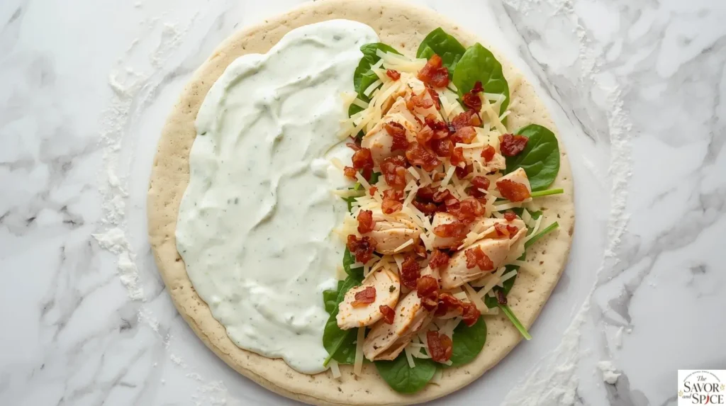 Add the filling for Chicken Bacon Ranch Calzone recipe.