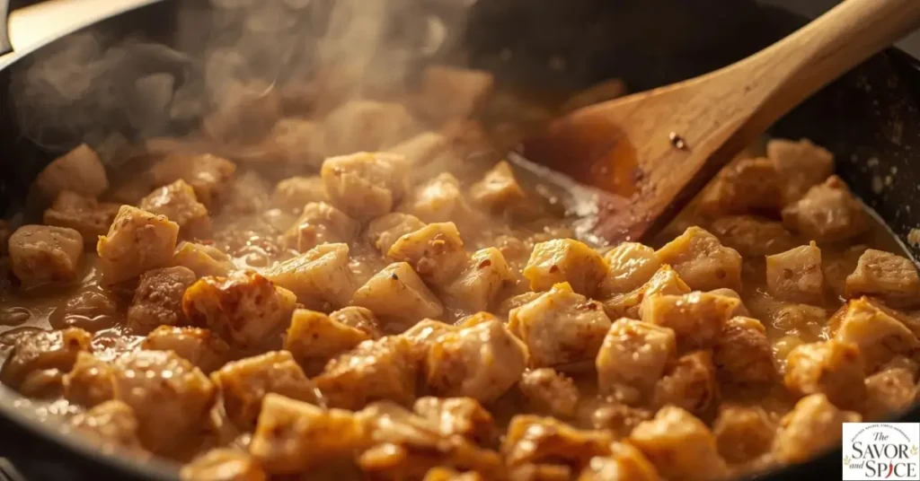 cooking chicken to make cajun chicken orzo.