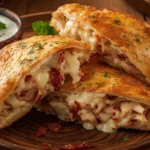 Cheesy Chicken Bacon Ranch Calzone – golden and delicious