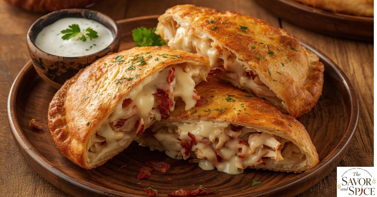 Cheesy Chicken Bacon Ranch Calzone – golden and delicious