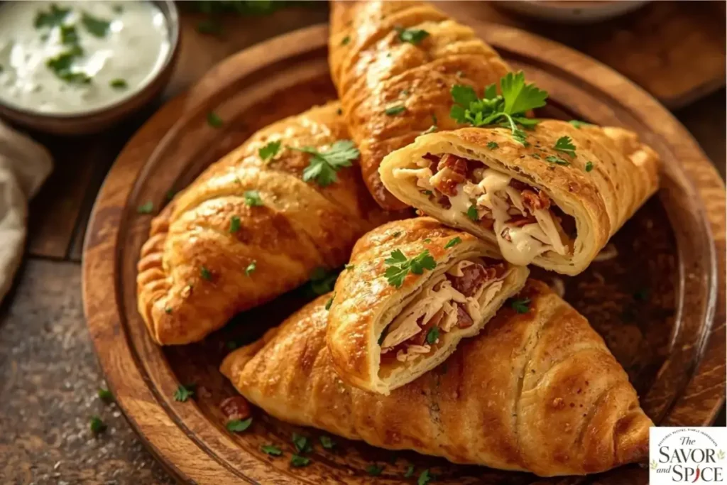 Crispy chicken bacon ranch calzones served in bowl.