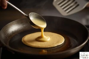 cooking the blinis pancakes.