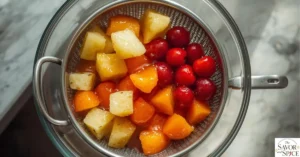 draining fruits to make ambrosia salad.