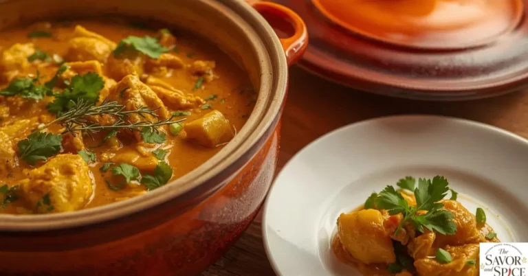 Simple Jamaican Curry Chicken cooked to perfection, with golden, tender chicken pieces in a rich, aromatic curry sauce, garnished with fresh herbs.