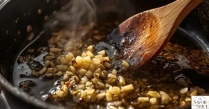 sautéing minced garlic in a skillet with little oil.