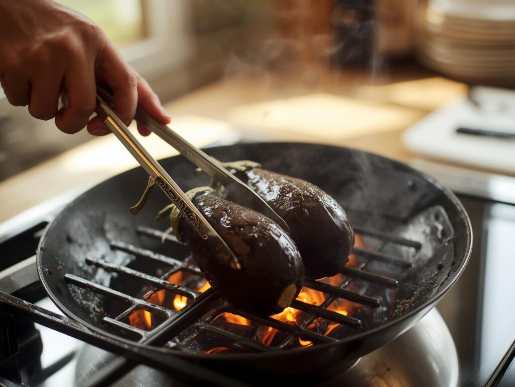 Grilling the eggplants