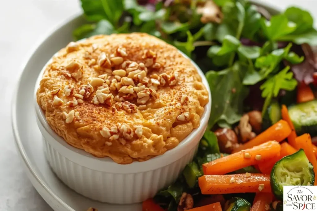 sweet potato soufflé recipe served with fresh salads.