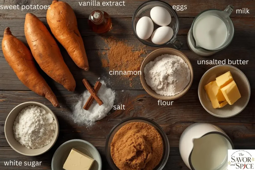 Ingredients required for the sweet potato soufflé recipe.