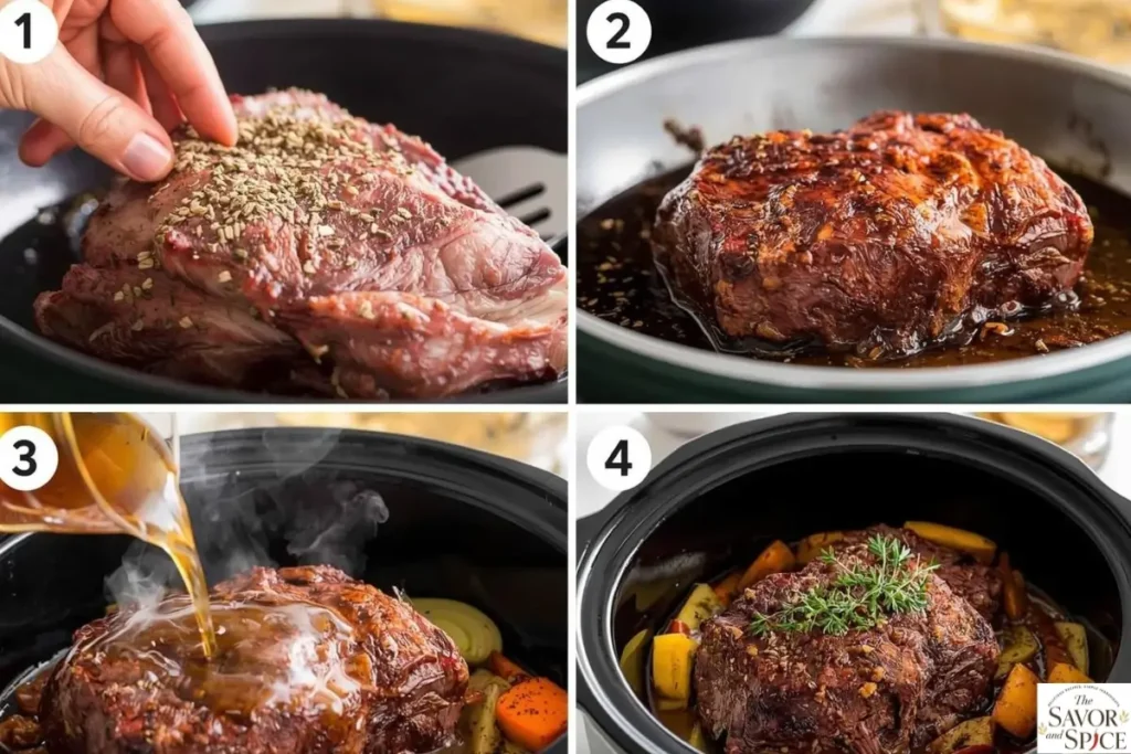 Step-by-step instructions to make pot roast .