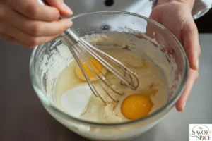 mixing wet ingredients.
