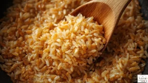 Toasting white rice in a saucepan with oil and garlic until lightly golden for added flavor.