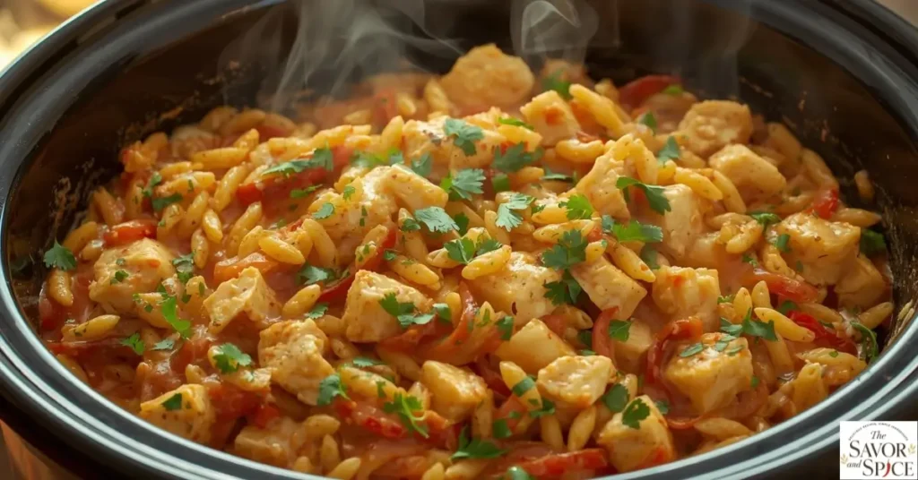 Cajun Chicken Orzo in a slow cooker.