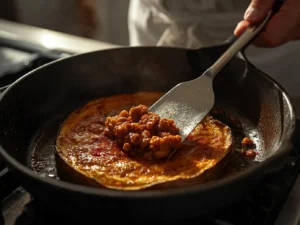 cooking omelette and stuffing.