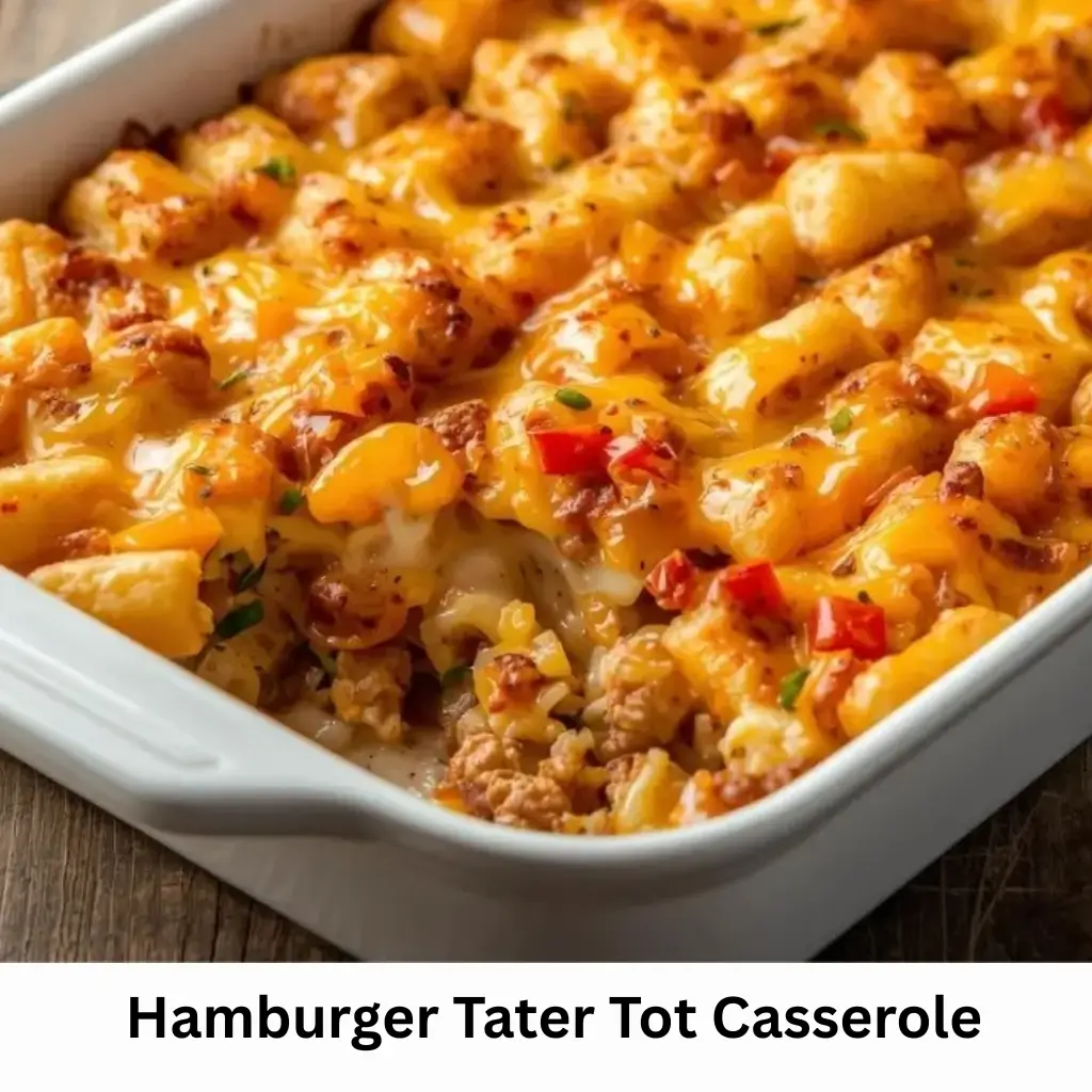 One- pot hamburger tater tot casserole.