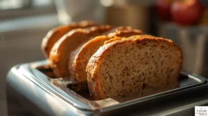 Toasting breads to make avocado toast with poached egg.