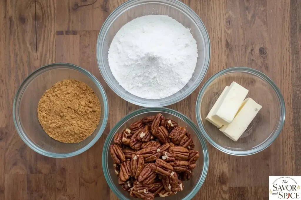 Topping ingredients for the sweet potato soufflé recipe.