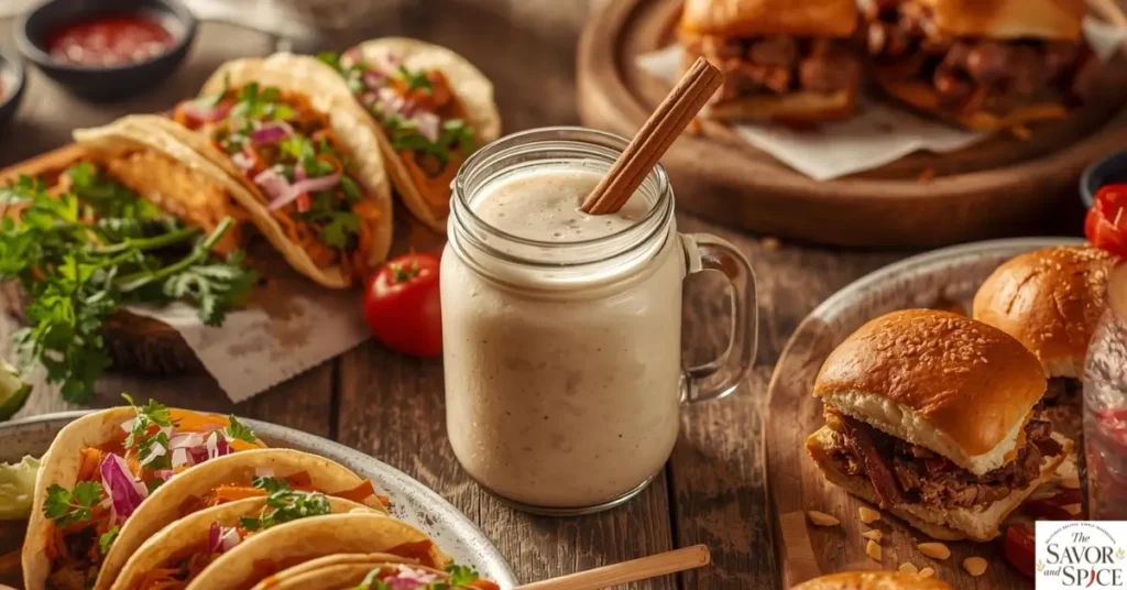 Authentic horchata recipe served with taccos.