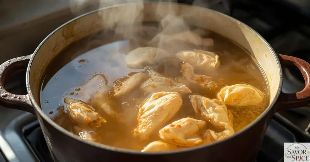 Caldo de Pollo recipe - Simmer the broth.