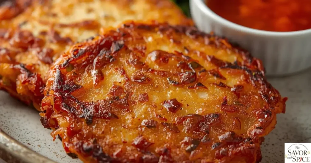 Crispy Korean kimchi pancakes.