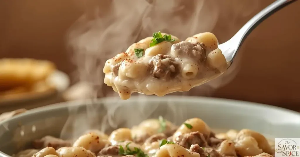 Close up of Homemade Hamburger Helper Stroganoff.