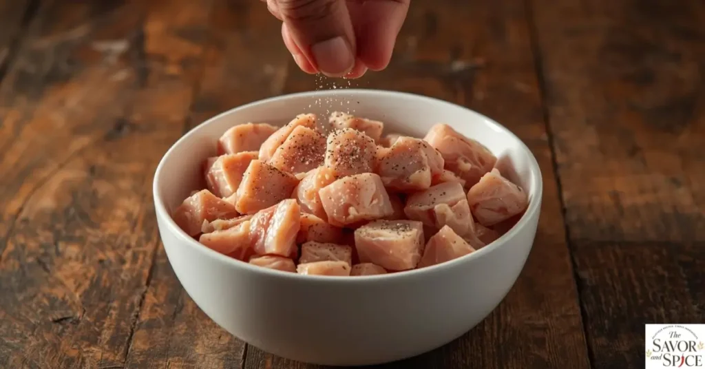 Prepare chicken for Instant Pot Kung Pao Chicken.