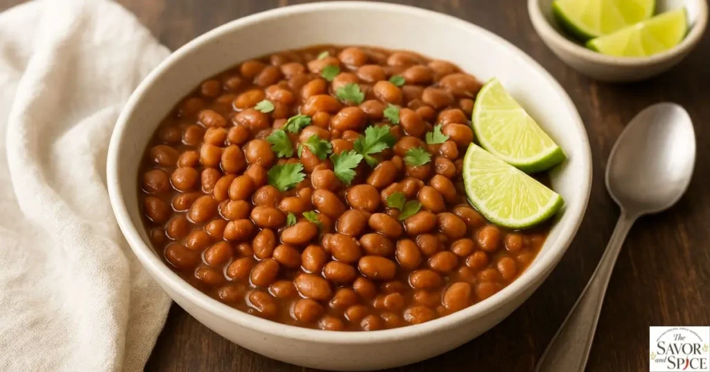 Authentic Mexican pinto beans garnished with fresh cilantro.