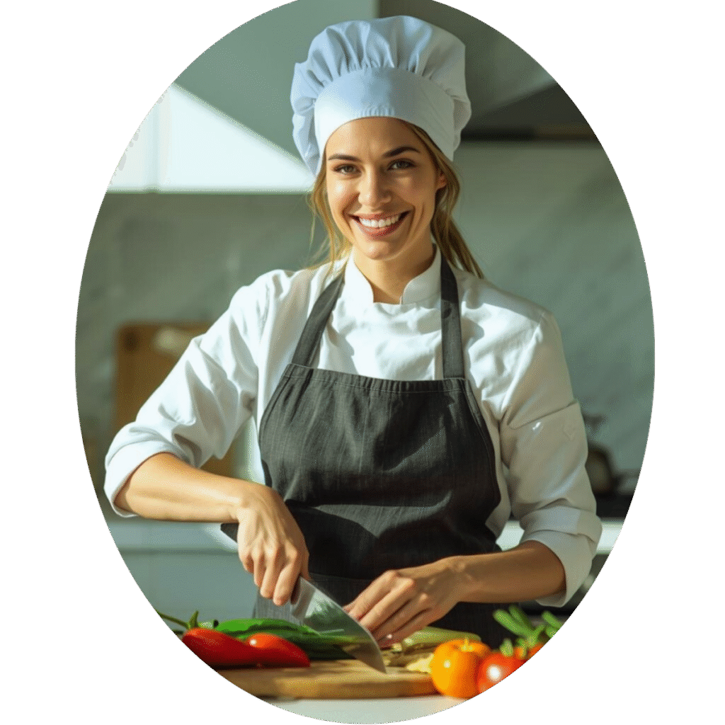 The blog author preparing fresh ingredients in a bright kitchen
