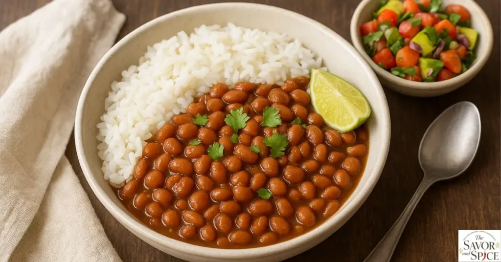pinto beans served with white rice.