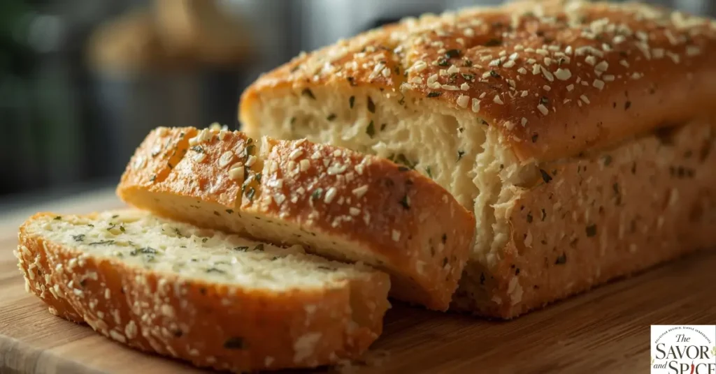 Garlic herb and cheese bread with topped cheese.