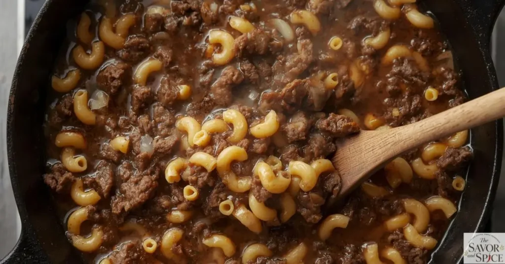 Cook the pasta right in the pot to make hamburger stroganofff.