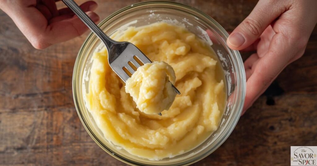 Mash bananas to make mini banana bread muffins.