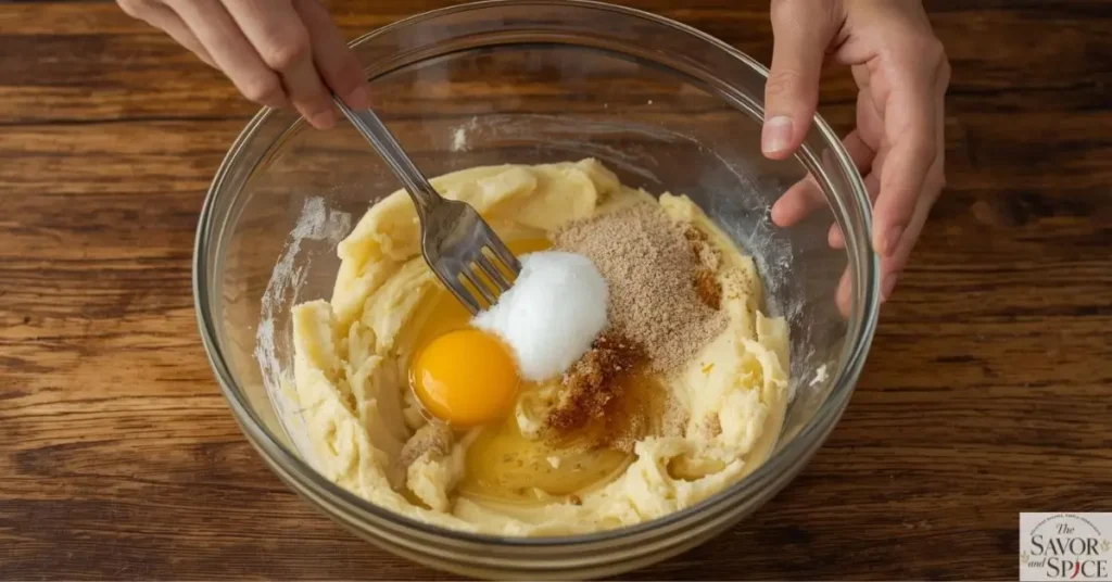 mini banana bread recipe mixing wet ingredients.