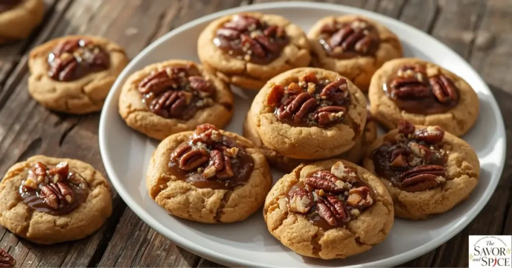 Gluten-free pecan pie cookies served in a white ceramic plate.