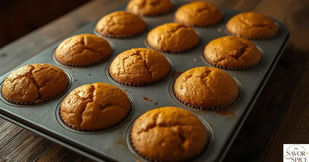 Pumpkin spice muffins taken out of the oven.