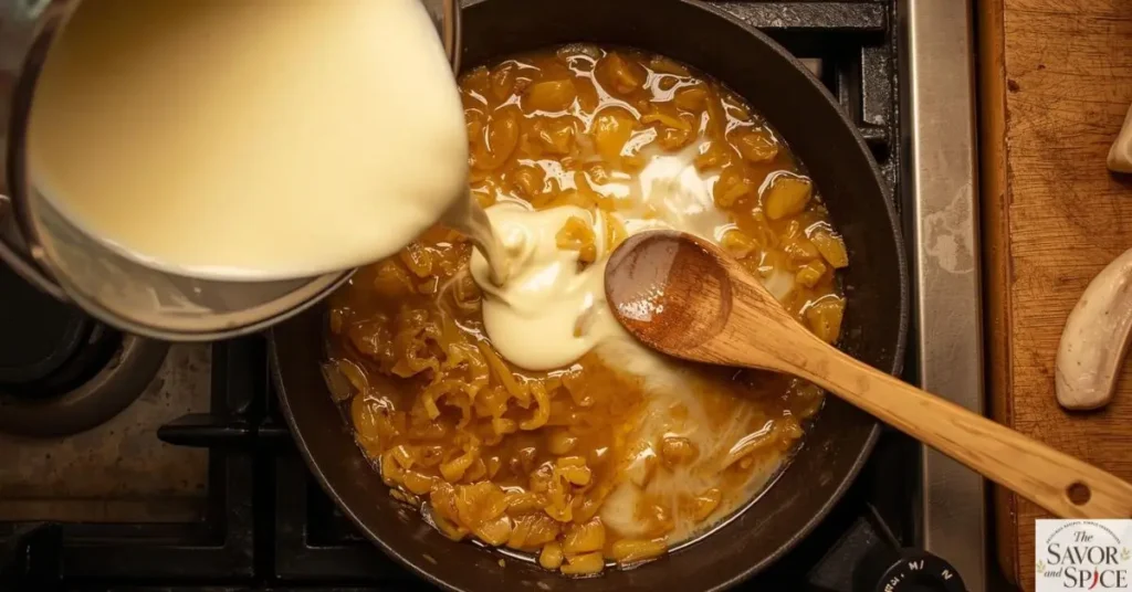 Add cream to make cheesy red lobster biscuit chicken casserole.