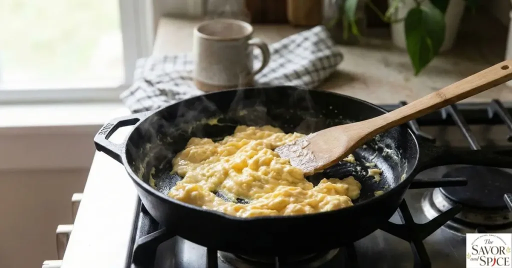 Scramble Fluffy Eggs to make breakfast smash tacos.