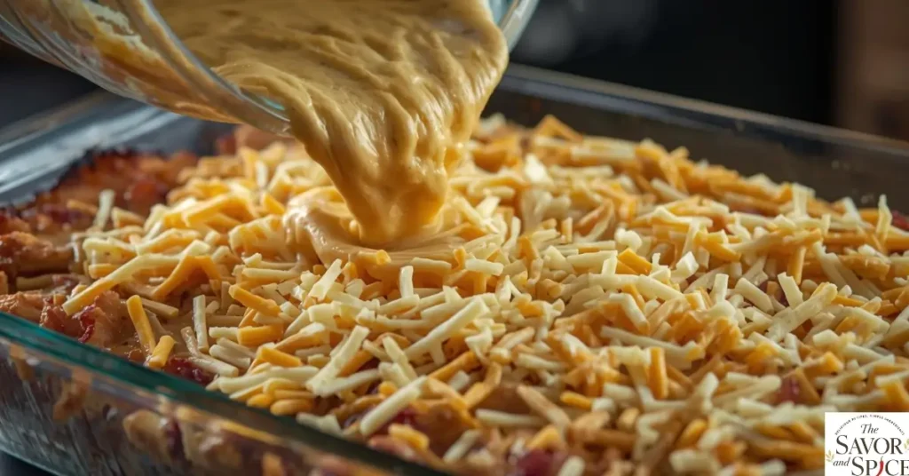 Assemble everything in a baking dish to make chicken bacon casserole.