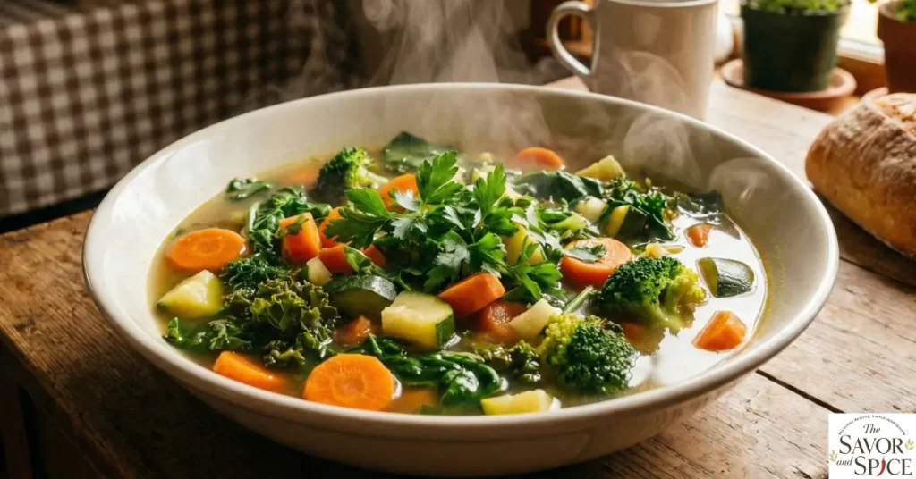 Homemade vegetable soup recipe with healthy vegetables.