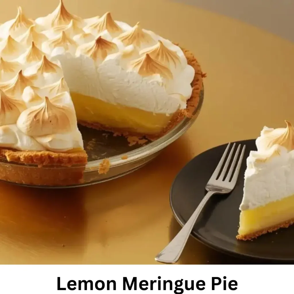 Classic lemon meringue pie with fluffy golden meringue topping and zesty lemon filling.