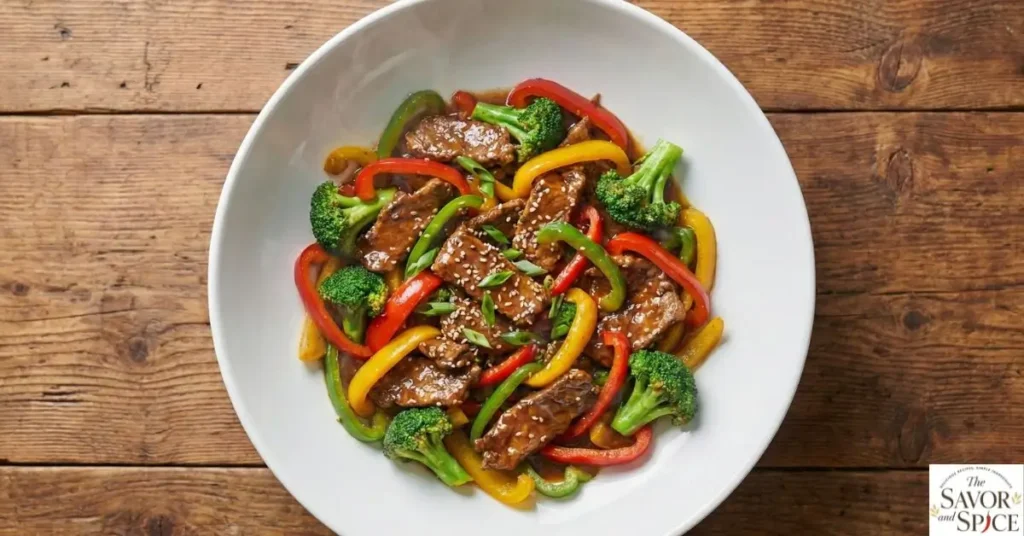 Quick And Easy Beef Stir Fry Recipe with Broccoli And Bell pepper.