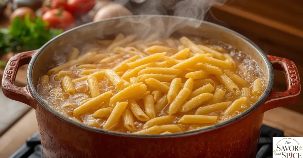 Boiling penne pasta for Marry Me Chicken Pasta recipe.