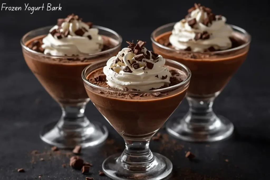 Rich and airy chocolate mousse in glass cups topped with whipped cream, elegant 3-ingredient no-bake dessert