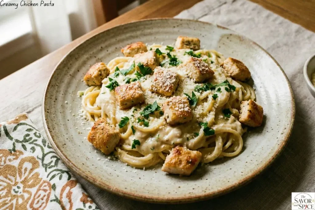 Creamy chicken pasta with garlic and Parmesan, quick and easy chicken recipe under 30 minutes.