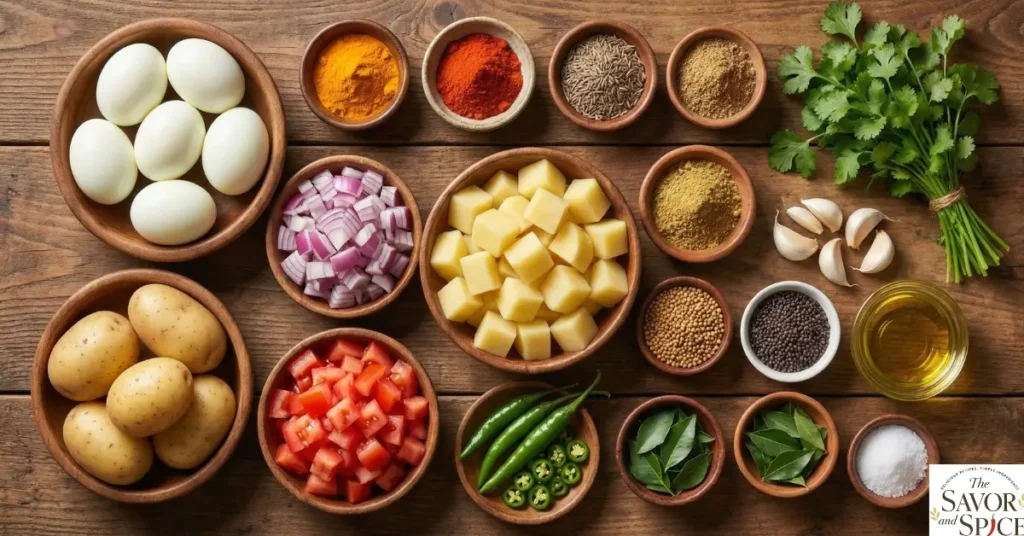 Ingredients needed for Potato Egg Curry.