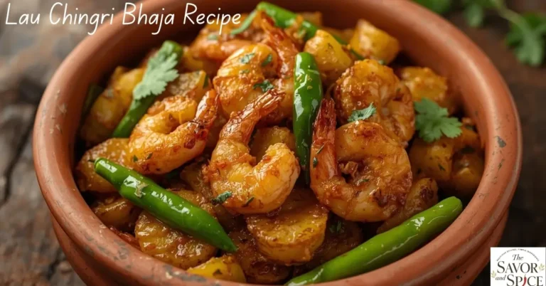 Traditional Bengali Lau Chingri Bhaja recipe with bottle gourd and shrimp, lightly spiced and pan-fried.