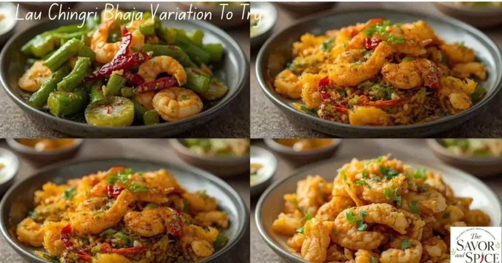 A delicious variation of Lau Chingri Bhaja with added spices and herbs, offering a unique twist on the traditional Bengali shrimp and bottle gourd dish.