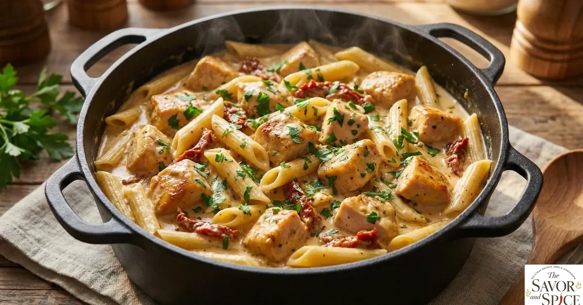 Creamy Marry Me Chicken Pasta recipe for lunch in a pot.