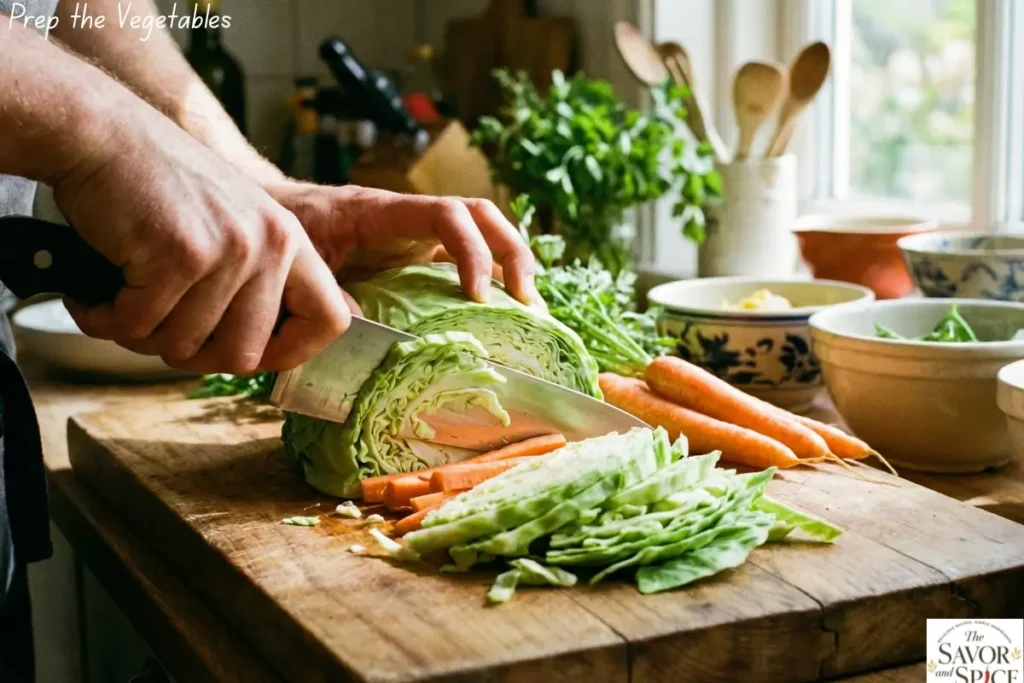 Chopping vegetables for healthy cabbage soup perfect for weight loss.